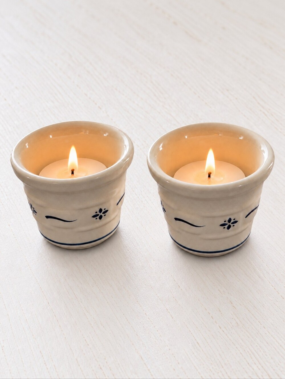 Longaberger Woven Traditions Blue Pottery Votive Candle Holders Set of 2